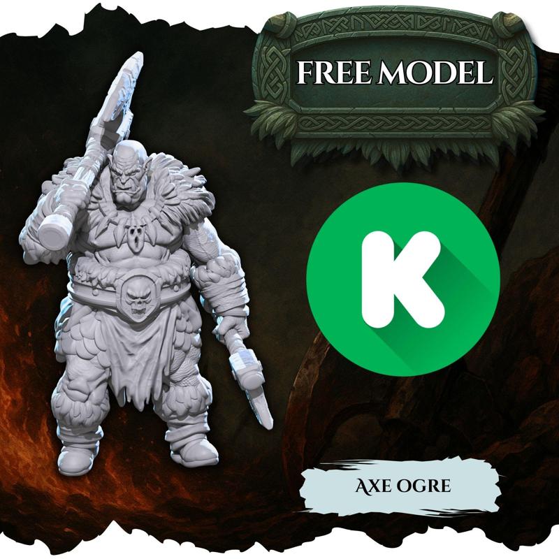 Blacktooth Ogre Axe Warrior – Free STL Miniature | 32mm Scale Tribal Ogre Model | Blacktooth Ogres Kickstarter