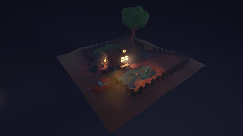 Field, cottage and pond Art Toy decoration