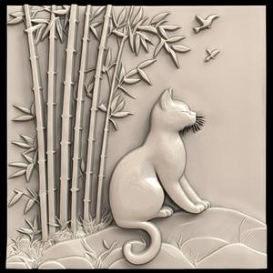 3D Model STL File for CNC Router/Laser & 3D Printer A Cat Meditating on a Bamboo Hill