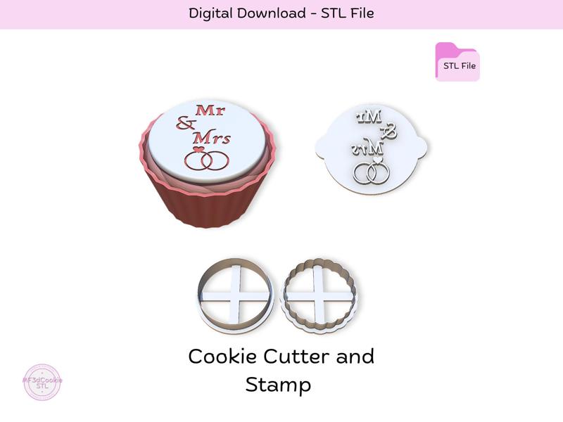 Mr & Mrs Fondant Stamp and 2 Cookie Cutters | Digital STL Download