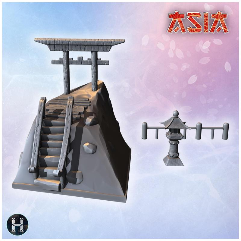 Traditional Japanese shrine with torii gate and stone lantern on a raised platform (3) - Asian Asia Oriental Angkor Ninja Traditionnal RPG Mini