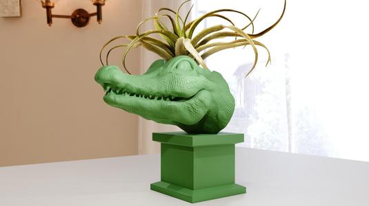 caiman head bust planter pot flower vase stl