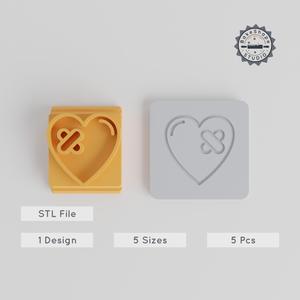 Broken Heart Stamp Tile Set, 5 Sizes, Perfect for Clay, Cookies & Fondant, Heart in Pieces Design PRODUCT_1527