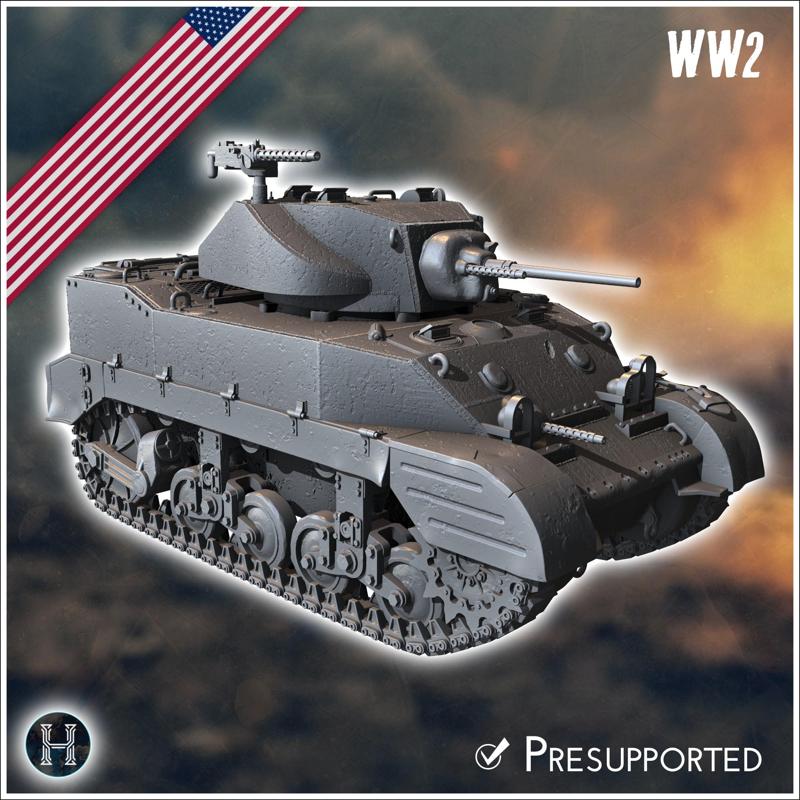 M5A1 Stuart Light Tank (combat damaged version) - USA US Army Western Front Normandy Africa Bulge WWII D-Day
