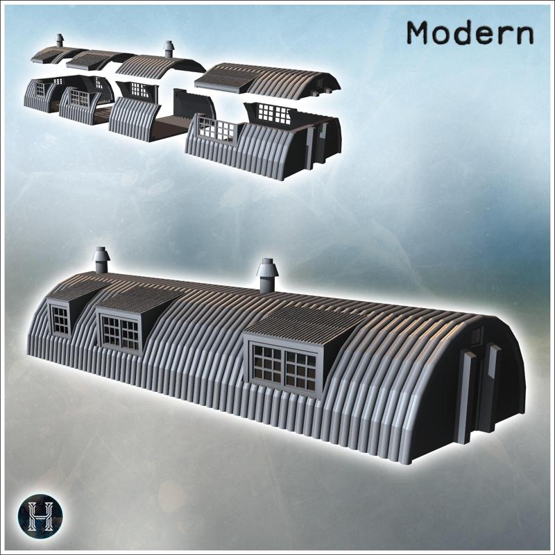 Long corrugated metal building with multiple windows and chimneys on top (16) - Modern WW2 WW1 World War Diaroma Wargaming RPG Mini Hobby