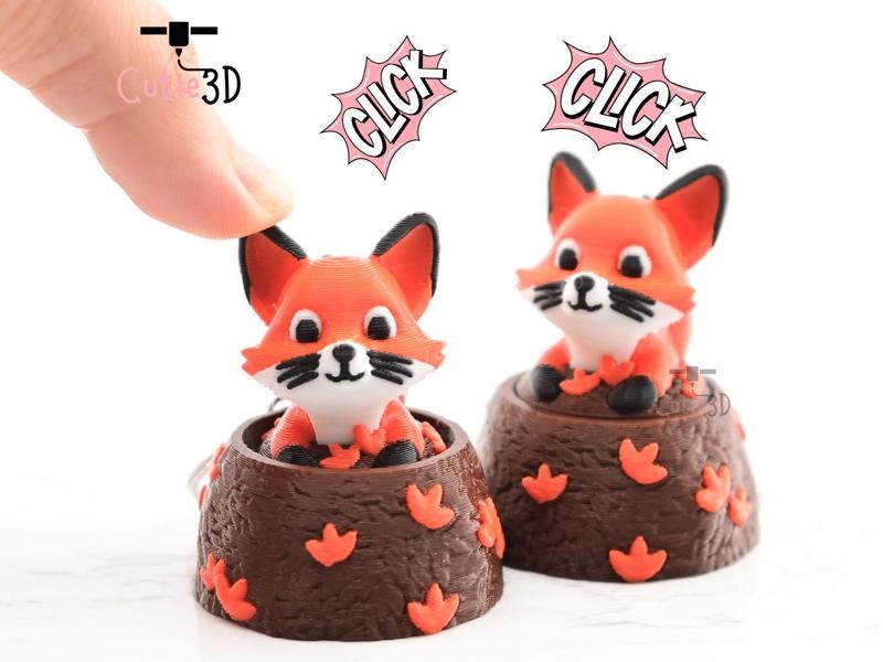 Cutie3D Fox In Fall Leaves Keycap Fidget Clicker Keychain - Cute Backpack Keychain