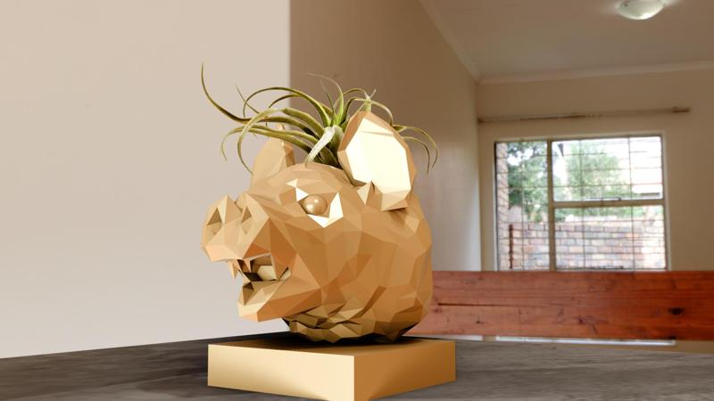 vampire bat screaming bust low poly planter pot flower vase stl