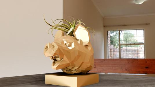 vampire bat screaming bust low poly planter pot flower vase stl