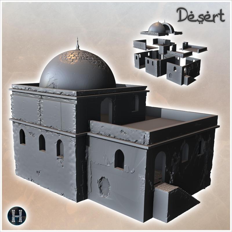 Eastern building with floors, access stairs, roof terrace, and large dome (14) - Canyon Sandy Landscape 28mm 15mm RPG DND Nomad Desertland African Middle East