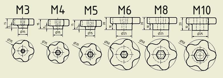 star grip / Knob / Sterngriff M3, M4, M5, M6, M8, M10