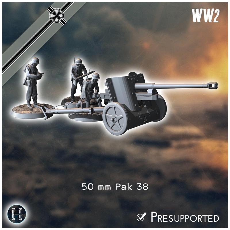 50 mm Pak 38 anti-tank gun (with 3 crews) - Germany Eastern Western Front Normandy Stalingrad Berlin Bulge WWII