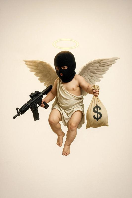 Rebel Angel with Balaclava, Criminal Cherub, Bandit Angel Baby Angel Thug