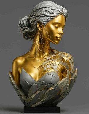 Gilded hybrid bust - Mythological woman