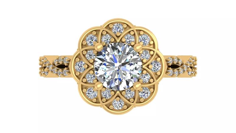 Vintage Floral Halo Diamond Engagement Ring