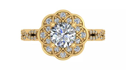 Vintage Floral Halo Diamond Engagement Ring