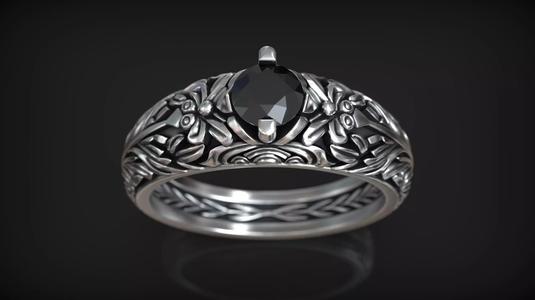 Engagement Solitaire Floral Ornamental Band with Diamond