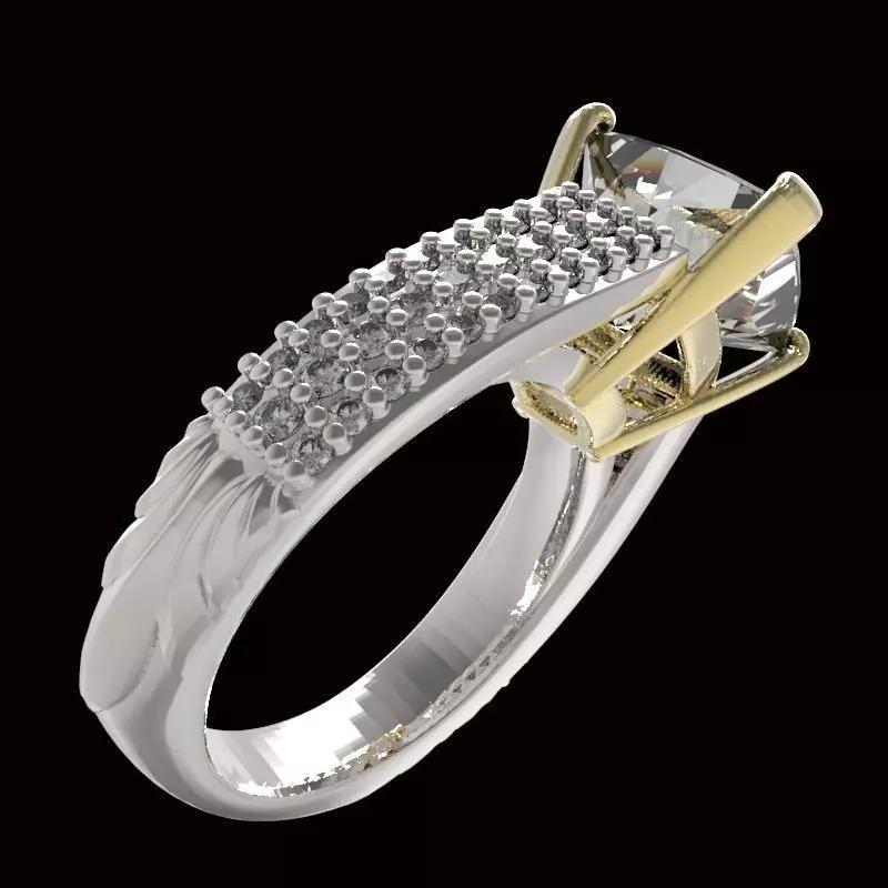 engraving 10x10mm baryon cut gem ring with diamonds