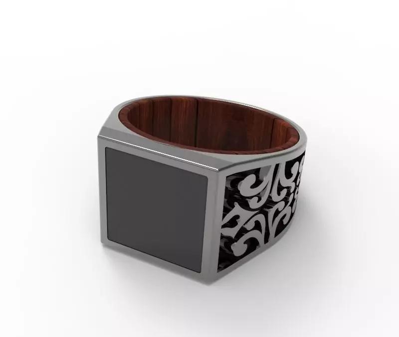 0547 Mens Ring - Wood-Metal-Enamel