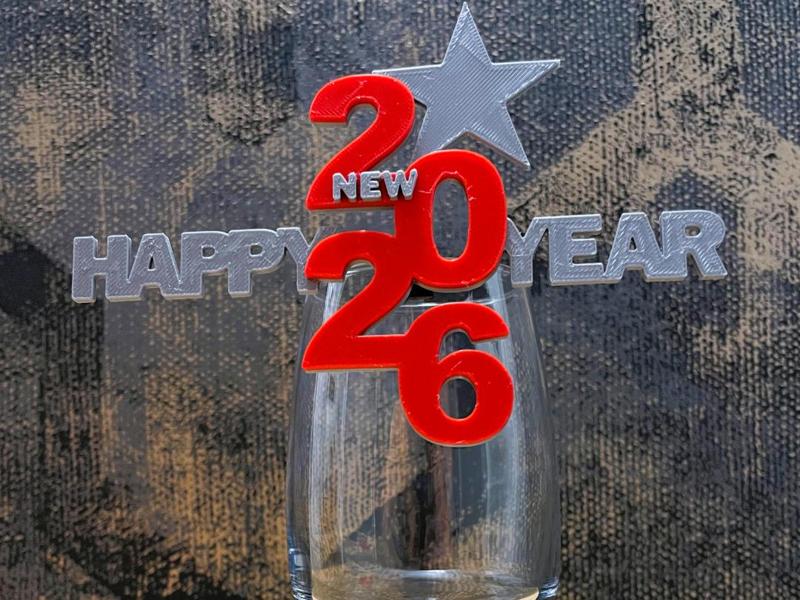 Décoration verre rouge  argent Happy New Year 2026