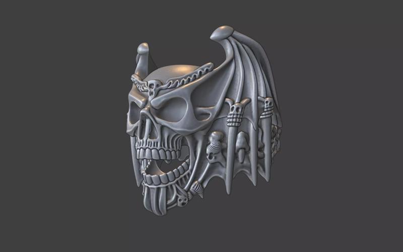 skull bat wing ring rough textured