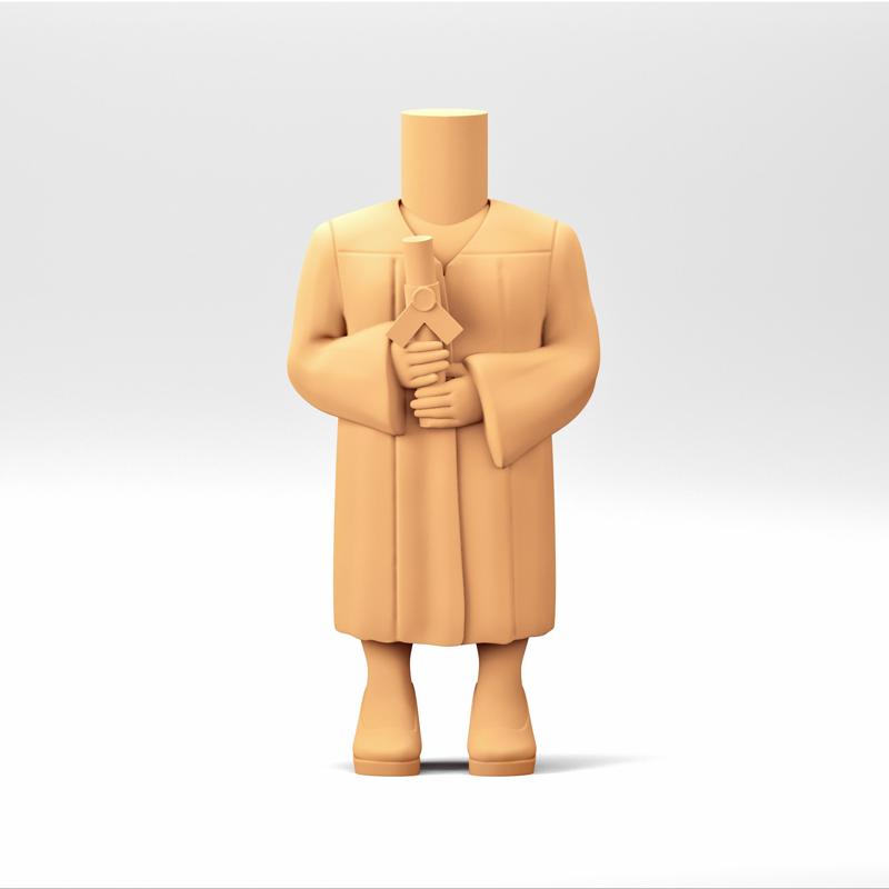 A female Body in a Funko POP style. Graduation gown mantias and graduate diploma. WB_09