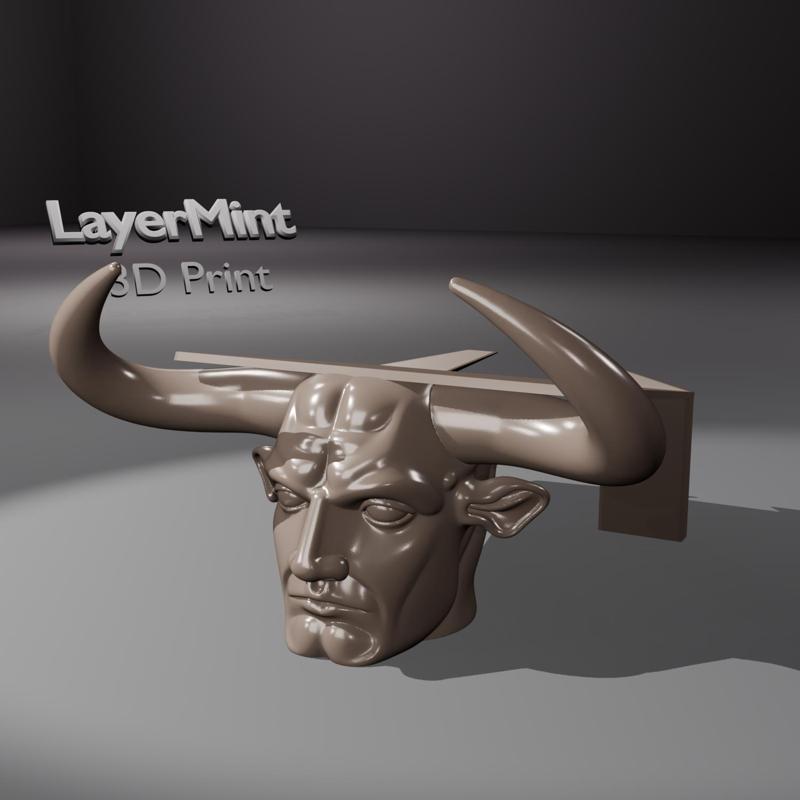 Mythological Bull Head Laptop Stand STL – Fantasy Horned Warrior Desk Riser 3D Print File