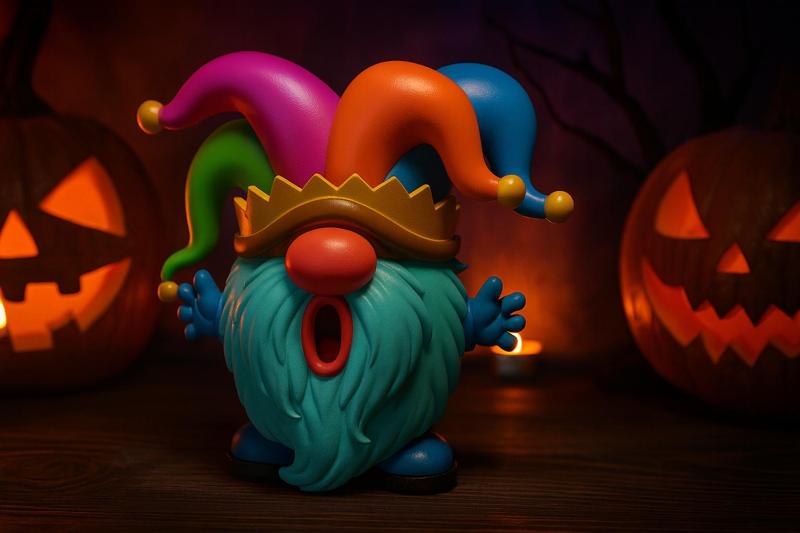 Whimsical Jester Gnome King | Colorful 3D Printed Fantasy Figurine | Fun Home Decor Collectible