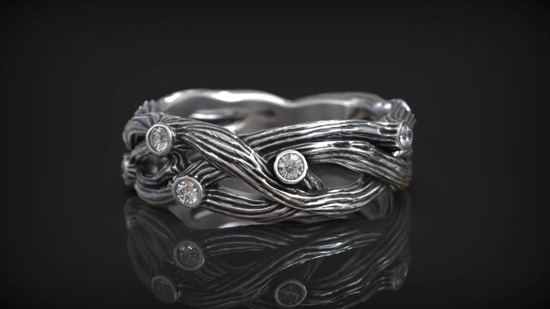 Organic Nature Wood Branch Style Vintage Diamond Band