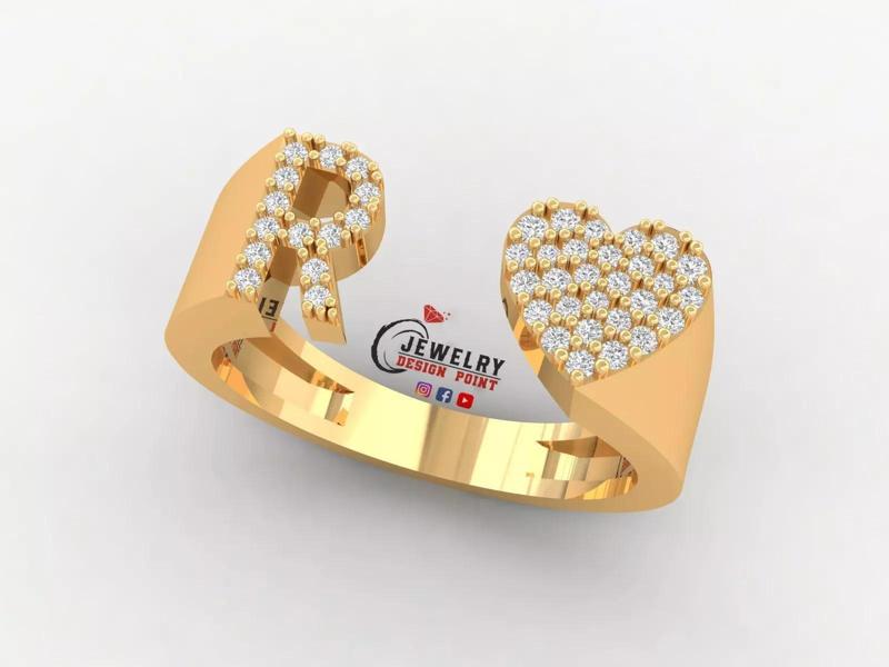 Custom Alphabet Heart Diamond Ring  AtoZ Love Ring Letters Ring