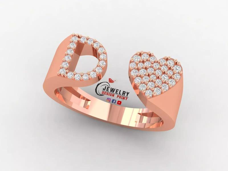Custom Alphabet Heart Diamond Ring  AtoZ Love Ring Letters Ring