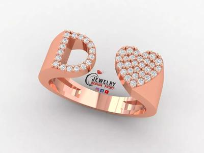 Custom Alphabet Heart Diamond Ring  AtoZ Love Ring Letters Ring