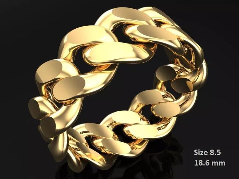 Chain ring - Miami Cuban ring - Link ring - Size 8dot5 - N8531B