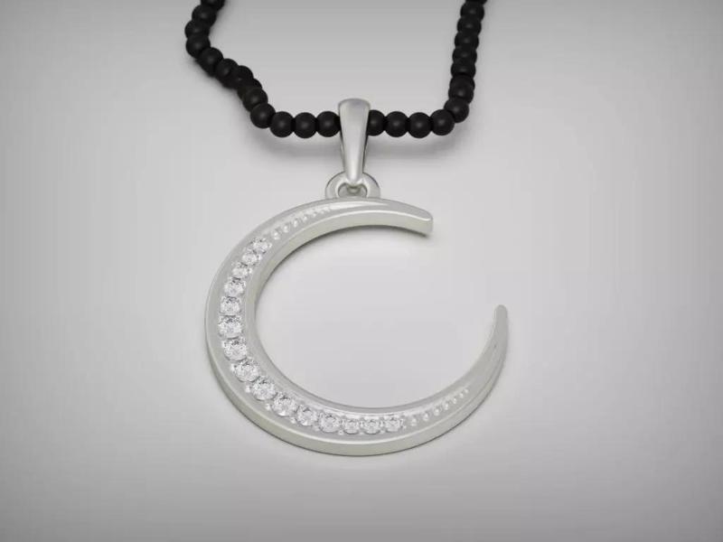 Crescent half moon diamond pendant