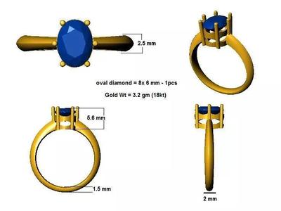 Oval solitaire Design Ring Ready STL model for print