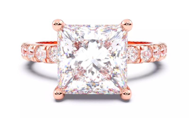 Princess Diamond Pave Setting Solitaire Ring