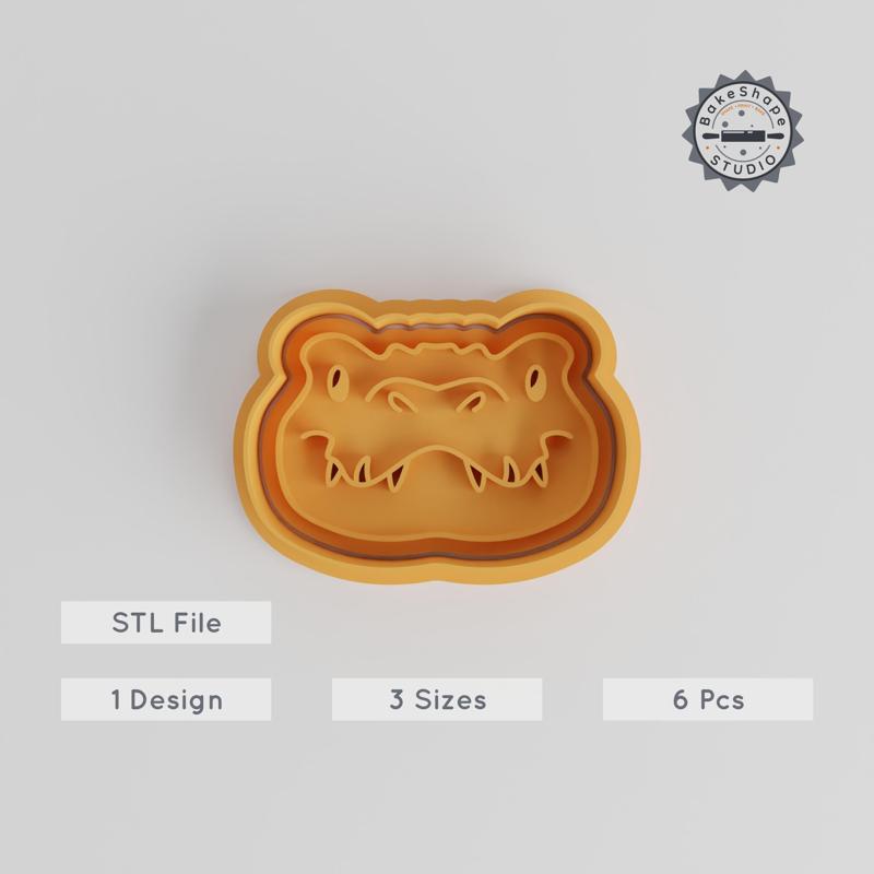 Crocodile Shape Cutter & Stamp Set, Cookie & Fondant Tool, Reptile Design, Sizes S/M/L, Animal Theme, Instant Download