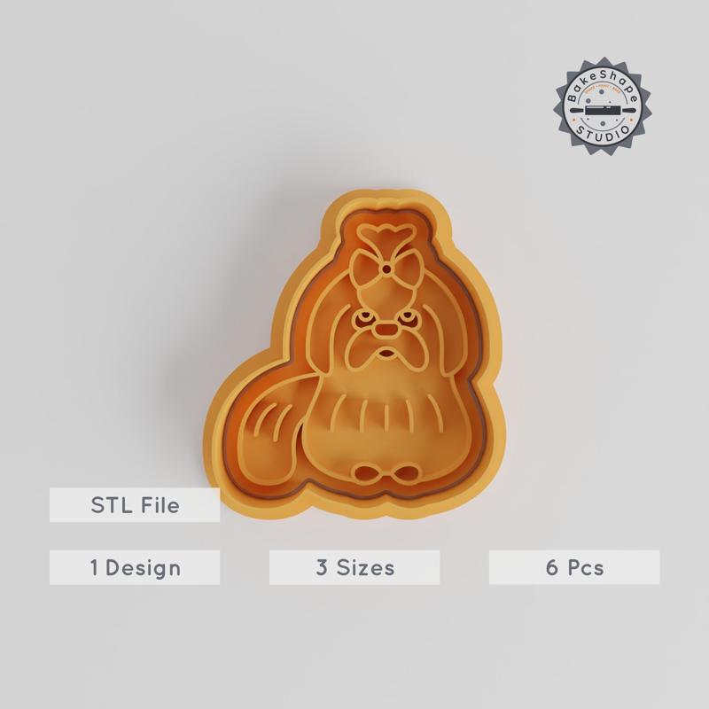 Shih Tzu Dog Shape Cutter & Stamp Set, Perfect for Cookies & Fondant, 6-Piece, S/M/L Sizes