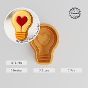 Heart Bulb Shape Cutter & Stamp, Set of 6, Perfect for Cookies & Fondant, S/M/L Sizes