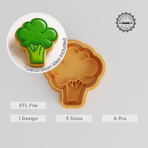 Broccoli Shape Cutter & Stamp Set, Perfect for Cookies & Fondant, 6-Piece Collection, Organic Veggie, Food Decor, Sizes S/M/L