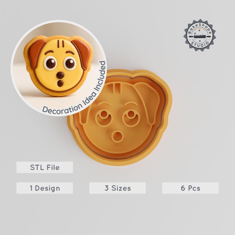 Surprised Dog Shape Cutter & Stamp, Cookie Fondant Tool Set, 3 Sizes, Animal Wildlife Design