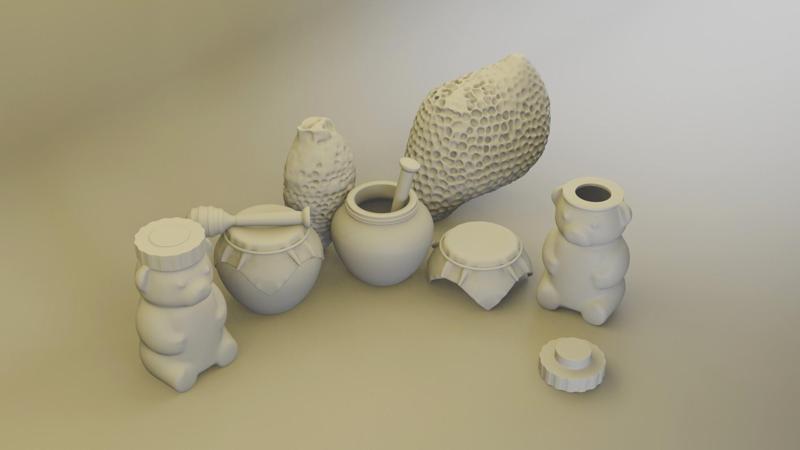 Miniature Honey Jars, Honeycomb & Honey Bear Jars – 3D Printable Set