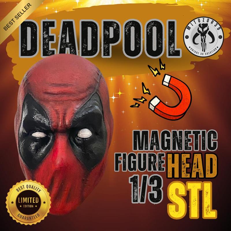 Deadpool - Magnetic Figure Head | 3D Printable STL File | Marvel Universe