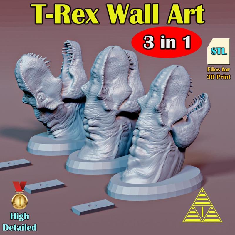 T-Rex Wall Art – 3 in 1 Pack | Realistic Dinosaur Head Sculpture