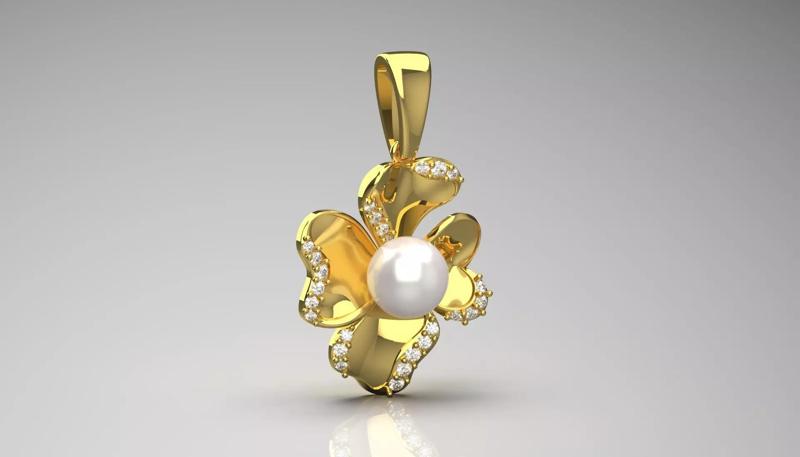 Four-petaled flower pendant with pearls diamonds model pp0046