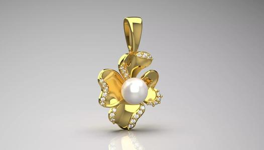 Four-petaled flower pendant with pearls diamonds model pp0046