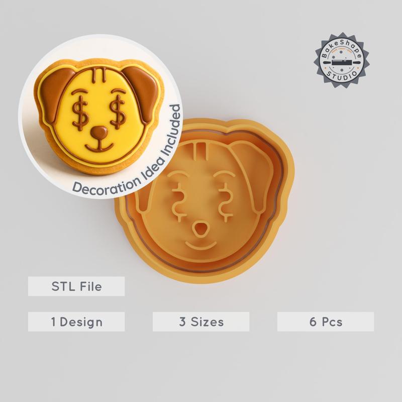 Animal Cookie & Fondant Shape Cutter and Stamp Set, Rich Dog Design, S/M/L, 6 Piece Collection
