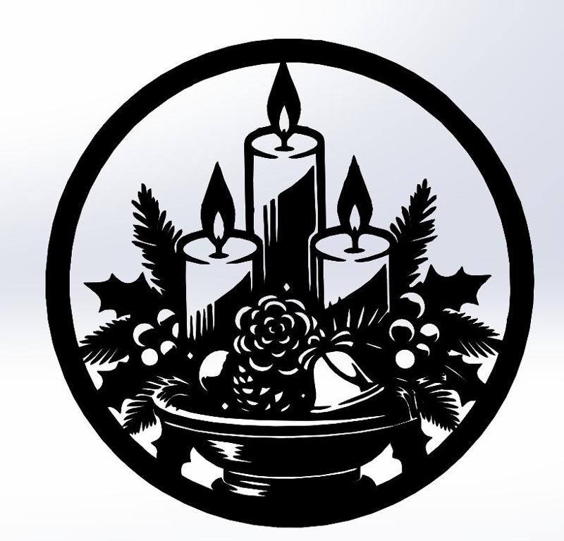 Christmas Candle Arrangement – Line Art with Pine Branches and Leaves