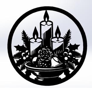 Christmas Candle Arrangement – Line Art with Pine Branches and Leaves