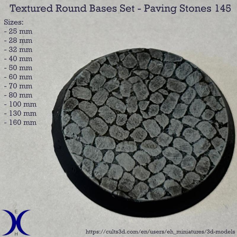 Round Bases Set – Paving Stones 145 Texture (25–160mm) | Perfect for Tabletop Wargames & RPG's