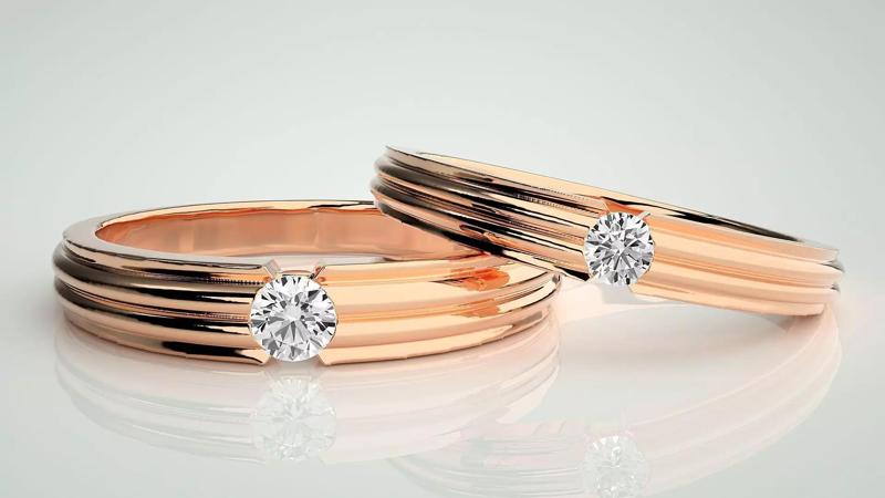 Solitaire Couple Band Ring 3dm stl render detail